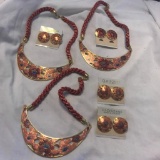 Lot of 3 Pink Cloisonne Necklace and Earring Sets