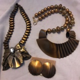 Lot of 2 Metal Necklaces + 1 Pair of Matching Earrings