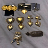 Lot of 9 Gold-Tone Brooches