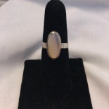 Sterling Silver Ring with Opal-Colored Center Stone (Size 6)