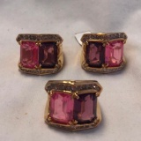 Lot of 3 Identical 18KT Gold Electroplated Rings with Pink and Purple Center Gems