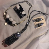 Lot of 2 Misc. Black and Silver Toned Necklace and Earring Sets