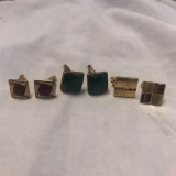 Lot of 3 Pairs of Square Gold-Tone Cuff Links