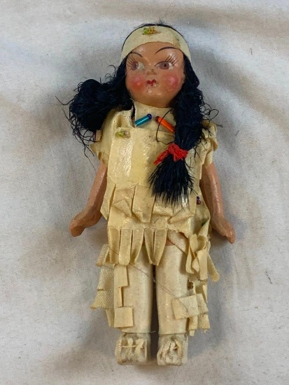 Vintage Antique 4 3/4" Bisque Indian Doll with outfit Made in Japan