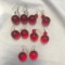 Lot of 5 Pairs of Red Dangling Sphere Earrings