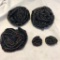 Lot of 3 Black Cloth and Fabric Flower Brooches + 1 Pair of Matching Earrings