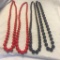 Lot of 4 Similar Red and Navy Blue Beaded Necklaces