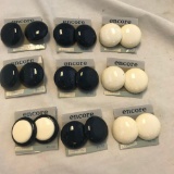 Lot of 9 Pairs of Black and White Plastic Circle Earrings