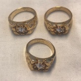 Lot of 3 Identical 15KT H.G.E Rings with Center Gems