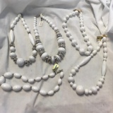 Lot of 5 White and Silver-Tone Bead Necklaces