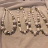 Lot of 4 Similar White and Silver-Toned Beaded Necklaces
