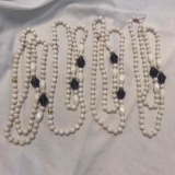 Lot of 4 Identical White and Black Bohemian Glass Beaded Necklaces