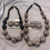 Lot of 2 Similar Style Black and White Wooden Bead Necklaces