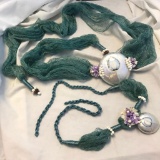 Lot of 2 Green Rope and Net Faux Seashell Necklaces
