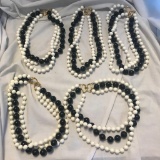 Lot of 5 Black and White 3-Layered Beaded Necklaces