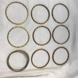 Lot of 9 Silver-Toned and Gold-Toned Bangle Style Bracelets