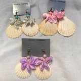 Lot of 3 Similar Style Pierced Dangling Shell Earrings