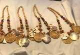 Lot of 4 Identical Shell and Wicker Charm Necklaces