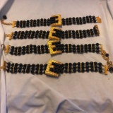 Lot of 4 Black Beaded Choker Necklaces with Gold-Toned Buckle-Style Center Pendants