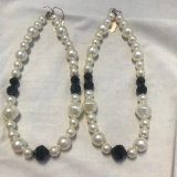 Lot of 2 Identical Necklaces with Black and White Beads and Pearl Finish