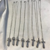 Lot of 8 Identical Silver-Tone Pendant Necklaces