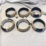 Lot of 6 Similar Think Bangle Bracelets with Woven Texture and Blue/Yellow Detailing
