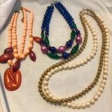 Lot of 3 Misc. Colorful Beaded Statement Necklaces