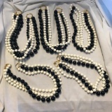 Lot of 5 Identical 3-Layered Black and White Beaded Necklaces