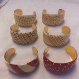 Lot of 6 Similar Red and White Painted Cuff Bracelets