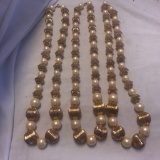 Lot of 3 Identical Gold-Toned and Faux Pearl Beaded Necklaces