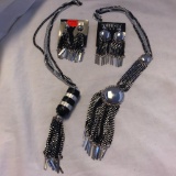 Lot of 2 Similar Black and Silver-Toned Necklace and Earring Sets
