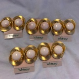 Lot of 5 Identical Gold-Toned and White Clip On Earrings