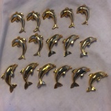 Lot of 19 Gold-Toned Dolphin Brooches (2 different styles)