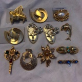 Lot of 12 Misc. Gold-Toned Brooches