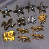 Lot of 13 Misc. Gold Toned Brooches