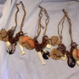 Lot of 3 Identical Shell, Wicker and Faux Leather Necklaces