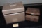 Lot of 1 steel lockable file box and 1 steel card file box