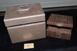Lot of 1 steel lockable file box and 1 steel card file box