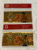 BRUCE LEE Lot of 2 24K GOLD Plated Foil Novelty Bill Gold Banknotes