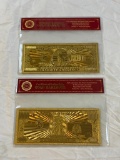 MISS LIBERTY Lot of 2 24K GOLD Plated Foil Novelty Notes $1,000,000 Bill Gold Banknotes