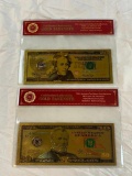 Lot of 2 24K GOLD Plated Foil Novelty Notes $20 and $50 Bill Gold Banknotes