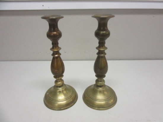 Pair of Weighted ETHAN ALLEN Old Brass Candlesticks 11" Tall