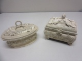 Pair of Off- White Trinket boxes Metal and Wood