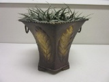 Metal Vase with faux Grass