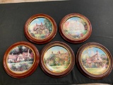 Lot of 5 Hamilton Collection Marty Bell Cottage Plates with wall frames