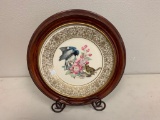 Lenox Boehm Birds Plate Black Throated Blue Warbler Edward Marshall 1980 with frame and stand