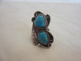 .925 Silver Double Turquoise Ring 8.2g