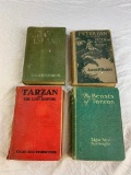 Lot of 4 Vintage Antique Children and Young Adult HC Books-Tarzan, Peter Pan, Treasure Island