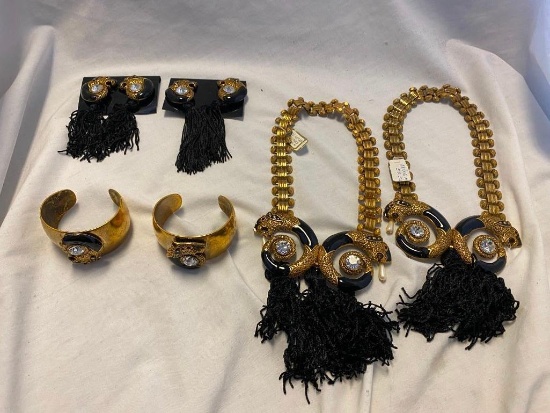 Lot of 2 Identical Gold-Tone Necklace, Bracelet, and Earring Sets