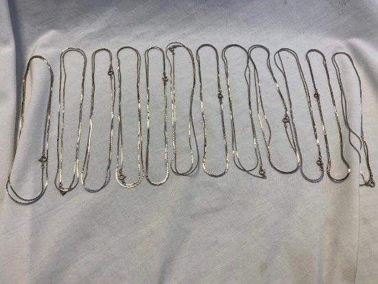 Lot of 12 Identical Thin Silver-Tone Chain Necklaces